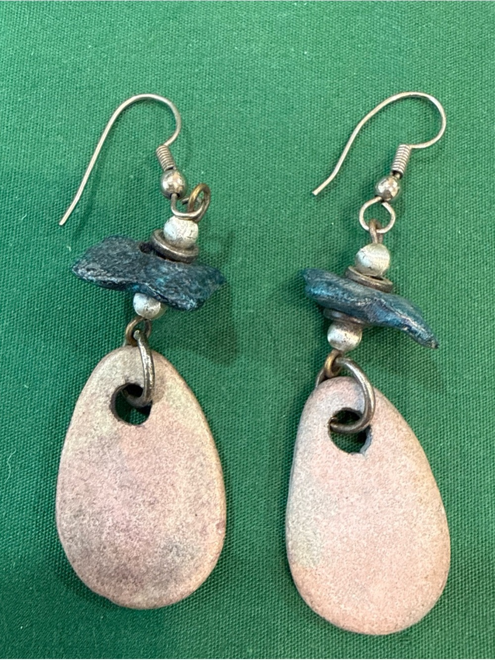 Dangle Earrings Featuring Natural Teardrop Pendants. 18E